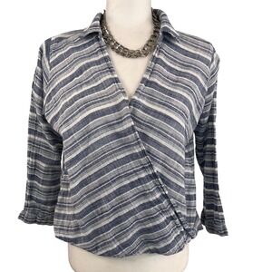Hollister Womens Blue White Striped Wrap Front Surplice Cotton Top Medium Hi Lo